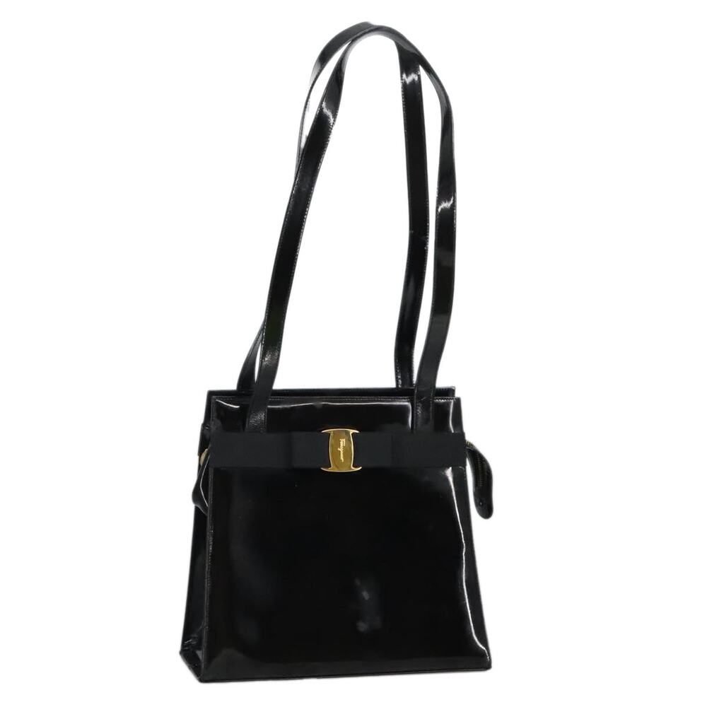 Salvatore Ferragamo Shoulder Bag Enamel Black Gold